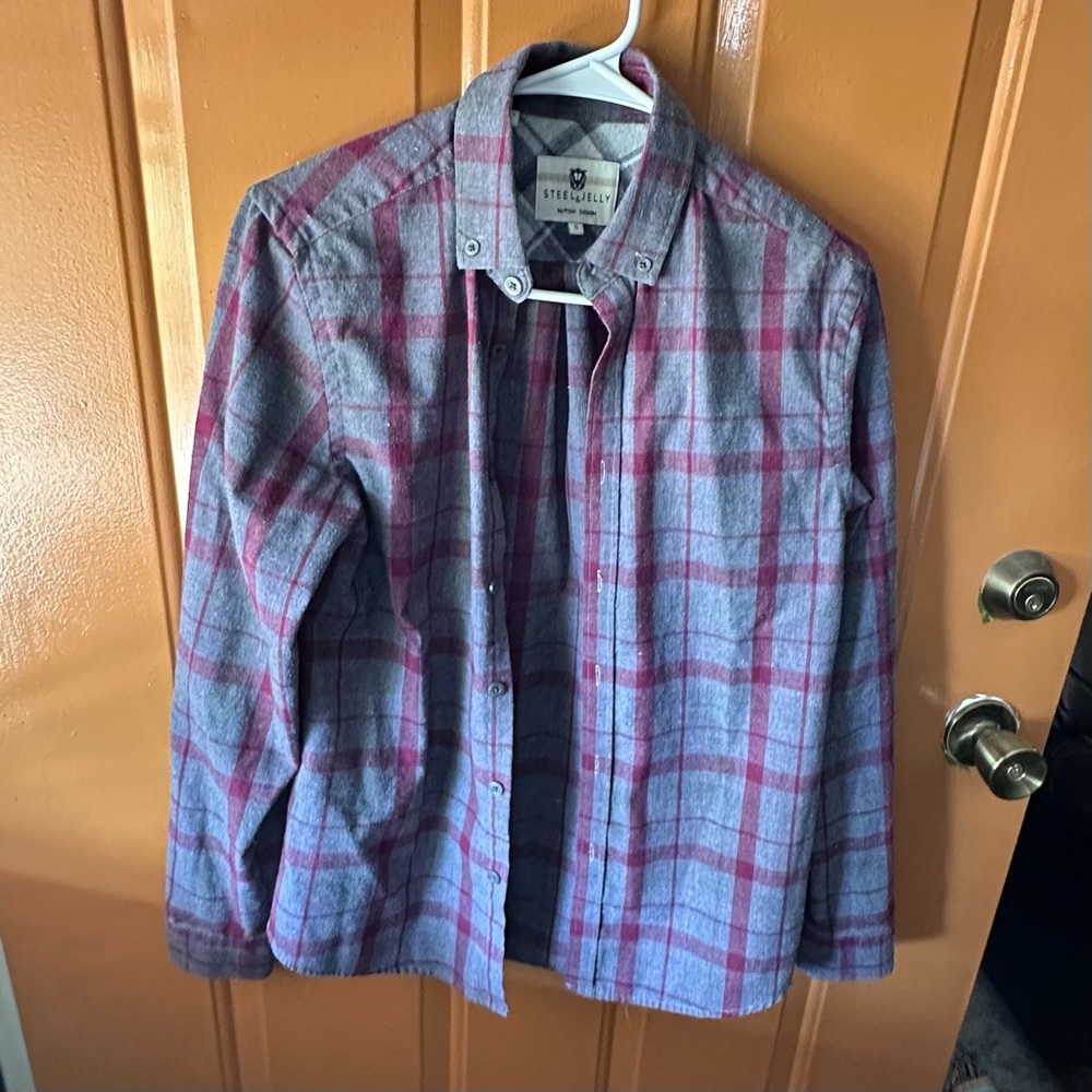 Steel & Jelly Men's Red and Gray Plaid Dress Shirt
